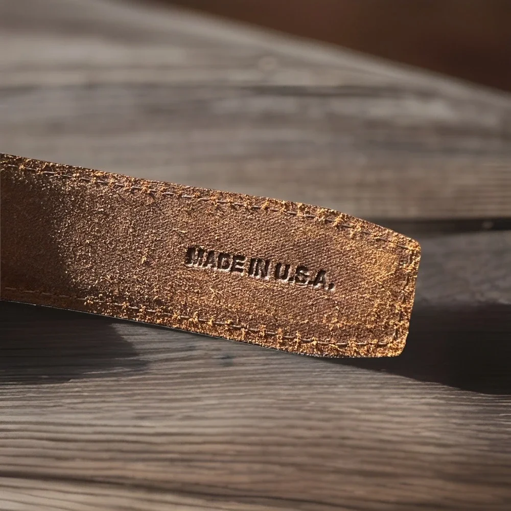 Duluth Trading Co Leather & Fabric Belt Men's Size 48 Brown Striped‎